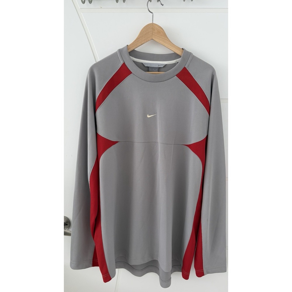 Vintage Nike Shirt Mens XL Gray Red Center Swoosh Mesh Training Y2K Sweatshirt